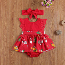 Load image into Gallery viewer, 0-24M Baby Girls Romper Dress Lace Short Sleeve Cartoon Print Jumpsuits Headband Unique Design
