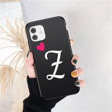Load image into Gallery viewer, Women Elegant Black Initial Letter A-Z Love Heart Couples Phone Case For iPhone 13 12 Pro Max Mini Luxury Soft Silicone Cover Name Letter Case
