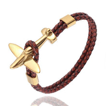 Load image into Gallery viewer, Stainless Steel Gold Aviation Airplane Anchor Bracelets For Men and Women In Retro Leather Bracelet Air Force Style Homme Jewelry Style
