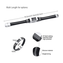 Load image into Gallery viewer, Stainless Steel Bracelet Men Wrist Band Black Grooved Rudder Silicone Mesh Link Insert Punk Wristband Stylish Casual Bangle Cool Gift
