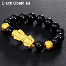 Load image into Gallery viewer, Obsidian Stone Beads Bracelet For Men and Women Unisex Wristband Gold Black Pixiu Wealth and Good Luck Bracelet Design

