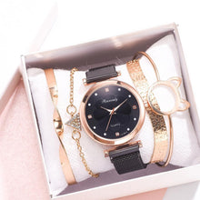 Load image into Gallery viewer, Fashion Set Women Watches Luxury Magnet Buckle Flower Rhinestone Watch Ladies Quartz Wrist Watch  WIth Bracelet In Set For Women and Girls
