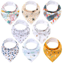 Load image into Gallery viewer, 8PCS/SET Comfortable Colorful 100% Organic Cotton Adjustable Snaps Bandana Saliva Bibs For Baby Boys &amp; Girls Kids
