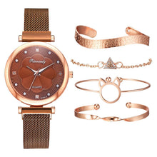 Load image into Gallery viewer, Fashion Set Women Watches Luxury Magnet Buckle Flower Rhinestone Watch Ladies Quartz Wrist Watch  WIth Bracelet In Set For Women and Girls
