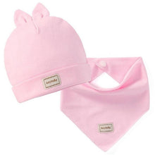 Load image into Gallery viewer, Elastic headscarf double layer cotton baby caps hats with baby bibs set for newborn infant Candy Color
