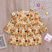 Load image into Gallery viewer, Modern Autmn Colorful Baby Kids Girl Dress For Kids Infant Baby Girls 1-6Years In Hallowen Pumpkin Design Autmn Season
