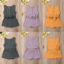 Load image into Gallery viewer, Newborn Baby Girl Kids Solid Romper Jumpsuit Playsuit Sleeveless Bow Belt Clothes Outfit For Summer
