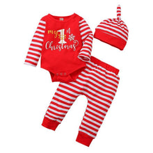 Load image into Gallery viewer, 3PCS  Romper Jumpsuits+Striped Pant Christmas Clothes Set Kids for Infant Boys/Girls In Christmas Printed Design
