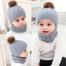Load image into Gallery viewer, Trend New Toddler Hat Baby Girls and Boys Winter Warm Knitted Wool Hemming Hat Beanie Cap and Warm Scarf
