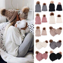 Load image into Gallery viewer, Infant Baby Boy Girl &amp; Mom Winter Knit Warm Soft Beanie Hat Hairball Cap for Adult Children Family Matching Caps Hats
