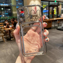 Load image into Gallery viewer, Ultra-light Transparent Photo Card Pocket Wallet Case For iPhone 13 11 12 14 Pro Max XS XR X 8 7 6S Plus Plating Cute Bear Rabbit Soft Phone Cover Cute Case with Card Holder Soft Cover
