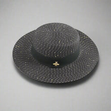 Load image into Gallery viewer, Women’s Straw Fedora with Metallic Bee Accent
