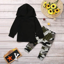 Load image into Gallery viewer, Baby Boy Letter Hoodie T-Shirt Tops and  Camo Pants Outfits In Modern New Printed Style For Kids
