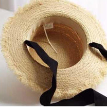 Load image into Gallery viewer, Vintage Straw Hat Women Wide Sun Protection Beach Hat Black And White Ribbon Bowknot Cute Design Straw Cap Women Elegant Summer Hat Beach Fedoras Casual Ladies Flat Top Hat
