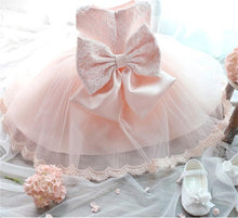 Load image into Gallery viewer, Luxury Modern Designer Baby Girls Flower Gowns Baptism Princess tutu Birthday Dress WIth Big Bow On Back
