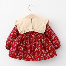 Load image into Gallery viewer, Modern Retro Girl Dress  For Winter Newborn Infant Dress Fashion Cute Cotton Floral Bow baby Party Dress
