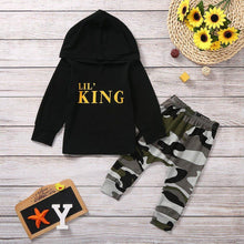 Load image into Gallery viewer, Baby Boy Letter Hoodie T-Shirt Tops and  Camo Pants Outfits In Modern New Printed Style For Kids
