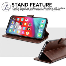 Load image into Gallery viewer, Leather Black Flip Case for iPhone XS Max X XR 12 Mini 11 Pro 7 8 Wallet Stand Cover Flip Wallet Leather Case with Secure Buckle Closing Lock and Bracket Function
