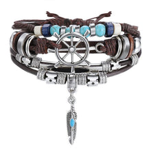 Load image into Gallery viewer, BOHO Tibet Stone Feather Multilayer Leather Bracelet Eye Fish Charms Beads Bracelets For Men Vintage Punk Wrap Wristband Cool Jewelry
