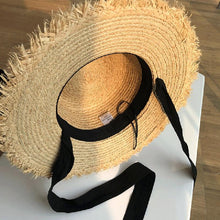 Load image into Gallery viewer, Vintage Straw Hat Women Wide Sun Protection Beach Hat Black And White Ribbon Bowknot Cute Design Straw Cap Women Elegant Summer Hat Beach Fedoras Casual Ladies Flat Top Hat
