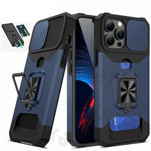 Load image into Gallery viewer, Slide Camera Cover Kickstand Card Wallet Case for iPhone11 X XS 8  Shockproof Protective Phone Case  Wallet Case for iPhone With Sliding Camera Case With Kickstand Magnetic Adjustable Ring Holder
