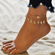 Load image into Gallery viewer, Gold Metal Shell Coconut Tree Female Anklets Barefoot Sandals Foot Summer Double Layers  Foot  Bracelets Leg Jewelry
