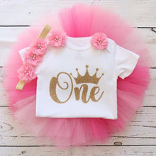 Load image into Gallery viewer, Modern New Baby Girls Outfits for 1st First Birthday Party Romper and Headband 3Pcs Suit For Girls

