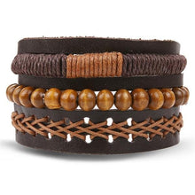 Load image into Gallery viewer, Vintage Black Bead Bracelets For Men Fashion Hollow Triangle Leather Bracelet &amp; Bangles Multilayer Wide Wrap Jewelry For Men and Women
