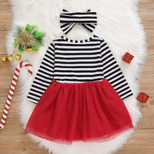 Load image into Gallery viewer, New Dress Baby Girls Christmas Santa Striped Print  Dress And Headband Outfits Children
