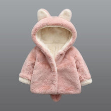 Load image into Gallery viewer, Baby Girl Einter Jacket Girl Cute Rabbit HoodedJacket Children's Wool Sweater Plus Thick Warm Plush For Kids
