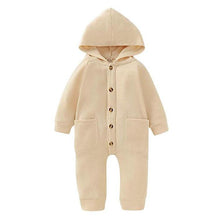Load image into Gallery viewer, Newborn Clothing Solid Long Sleeve Hooded Button Pockets Romper Winter Warm Jumpsuit for Girls and Boys
