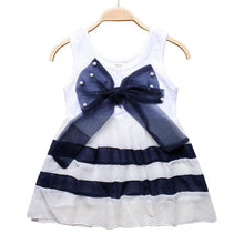 Load image into Gallery viewer, Baby Girl Clothes for Kids with Cute Purple Stripe and Round Neck  Sleeveless Chiffon Dresses For Girls
