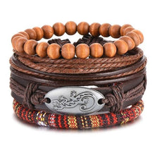 Load image into Gallery viewer, Vintage Black Bead Bracelets For Men Fashion Hollow Triangle Leather Bracelet &amp; Bangles Multilayer Wide Wrap Jewelry For Men and Women
