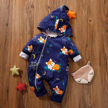Load image into Gallery viewer, Baby Rompers Warm overalls Cartoon Animals Pattern Hooded Zipper Clothes Jumpsuit For Girls and Boys In Modern Print Design
