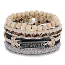 Load image into Gallery viewer, Vintage Black Bead Bracelets For Men Fashion Hollow Triangle Leather Bracelet &amp; Bangles Multilayer Wide Wrap Jewelry For Men and Women
