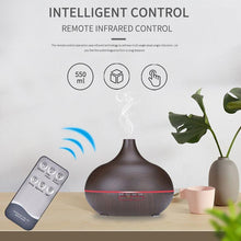 Load image into Gallery viewer, 550ml Aromatherapy Essential Oil Diffuser Wood Grain Remote Control Ultrasonic Air Humidifier Cool Mister with 7 Color LED Light Baby Bedroom, Waterless Auto Shut-Off, 7 Colors Lights Changing
