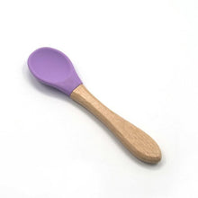 Load image into Gallery viewer, 2PCS  Bamboo Training Spoons Organic Soft Baby Feeding Silicone Tip Spoon Scoop Easy Grip Handle Toddlers Infant Gifts For Parents And Baby Boys Or Girls
