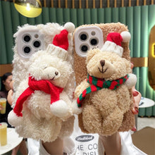 Load image into Gallery viewer, Cute Fluffy Santa 3D Teddy Bear Plush Christmas Case For Iphone 13 12 11 Pro Xs Max X Xr 7 8 Plus Se3 Shockproof Soft Cover  Super Soft Winter Warm Funny Rabbit Ears Faux Fur Plush Fluffy Cover
