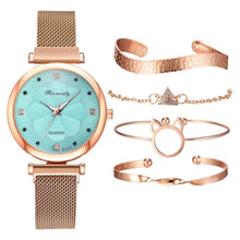 Load image into Gallery viewer, Fashion Set Women Watches Luxury Magnet Buckle Flower Rhinestone Watch Ladies Quartz Wrist Watch  WIth Bracelet In Set For Women and Girls

