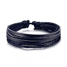 Load image into Gallery viewer, Vintage Black Bead Bracelets For Men Fashion Hollow Triangle Leather Bracelet &amp; Bangles Multilayer Wide Wrap Jewelry For Men and Women
