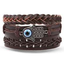 Load image into Gallery viewer, Vintage Black Bead Bracelets For Men Fashion Hollow Triangle Leather Bracelet &amp; Bangles Multilayer Wide Wrap Jewelry For Men and Women
