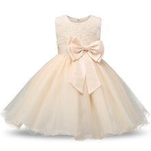 Load image into Gallery viewer, Handmade Luxury New Elegant Girls White First Birthday Party Wear 3D Rose Flower Dress Toddler Girl IWth Big Bow
