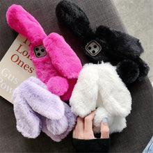 Load image into Gallery viewer, Cute Stuffed Plush Fluffy Case For iPhone 13 12 11 Pro XS Max X XR 12Mini Rabbit Ears Furry fluffy Fur Plush Warm Cover for iPhone 6 6S 7 8 Plus Phone Case
