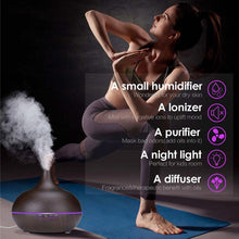 Load image into Gallery viewer, 550ml Aromatherapy Essential Oil Diffuser Wood Grain Remote Control Ultrasonic Air Humidifier Cool Mister with 7 Color LED Light Baby Bedroom, Waterless Auto Shut-Off, 7 Colors Lights Changing
