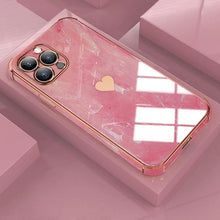 Load image into Gallery viewer, Luxury Shockproof Soft Case For iPhone 13 12 11 Pro Max XS XR X R 8 7 Plus iPhone12 12Pro iPhone11 Marble Texture Covers  Luxury Love Phone Case Cute Side Small Heart Pattern Soft Shockproof Full Lens Case for iPhone
