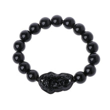 Load image into Gallery viewer, Obsidian Stone Beads Bracelet For Men and Women Unisex Wristband Gold Black Pixiu Wealth and Good Luck Bracelet Design
