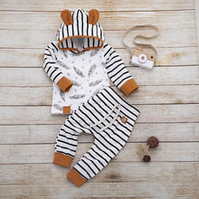 Load image into Gallery viewer, Modern Newborn Baby Boy Clothes Feather T shirt Tops Strip Pants Set For Kids
