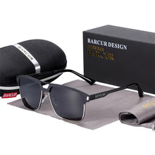 Load image into Gallery viewer, BARCUR Polarized Men’s Sunglasses – Fashionable Square Stainless Steel Frame UV400 Protection Anti-Reflective Outdoor Sports &amp; Driving Eyewear – Original Design Casual Style with Premium Polycarbonate Lenses
