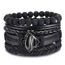 Load image into Gallery viewer, Vintage Black Bead Bracelets For Men Fashion Hollow Triangle Leather Bracelet &amp; Bangles Multilayer Wide Wrap Jewelry For Men and Women
