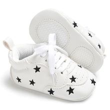 Load image into Gallery viewer, Newborn Shoes Star First Walkers Kids Toddlers Lace Up PU Leather Soft Soles Sneakers 0-18 Months
